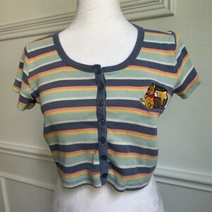 Disney Striped Kids Shirt with Embroidered Winnie the Pooh, Sz XL